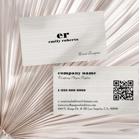 White Burlap Linen QR Code Business Card Visitekaartje