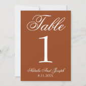White Burnt Orange Old Money Wedding Table Number Kaart (Voorkant)