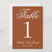 White Burnt Orange Old Money Wedding Table Number Kaart (Achterkant)
