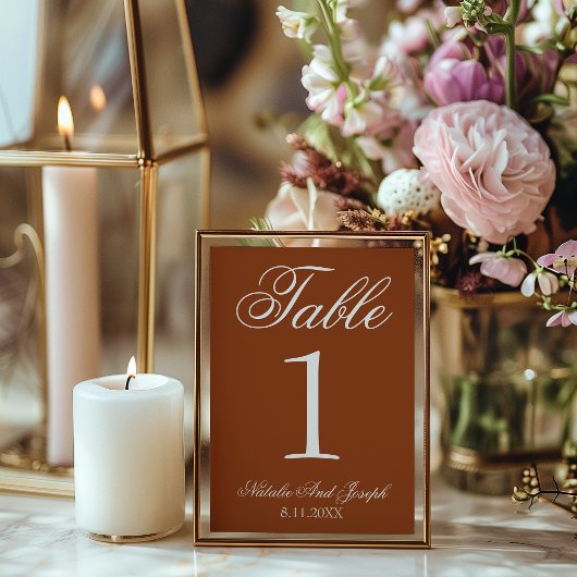 White Burnt Orange Old Money Wedding Table Number Kaart