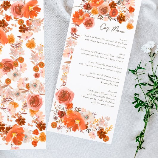 White Burnt Oranje Floral Lijst Bouquet Wedding Menu
