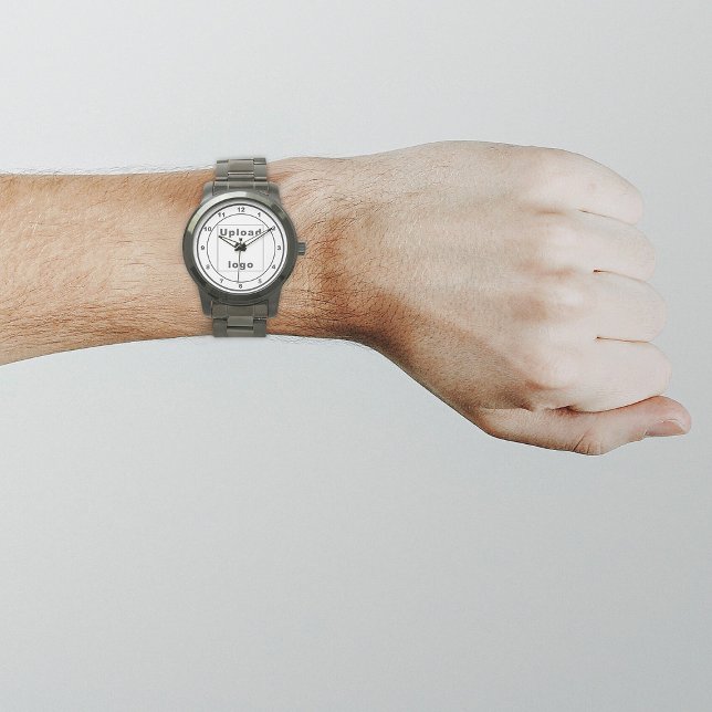 White Business Brand op Mannen Horloge (Your business logo with white background on men's watch.)