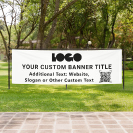 White Business Logo Company QR code Outdoor 2,5x8 Spandoek
