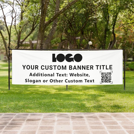 White Business Logo Company QR code Outdoor 2,5x8 Spandoek