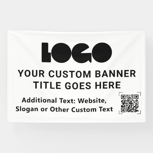 White Business Logo Company QR Promo Custom 4'x6' Spandoek (Horizontaal)