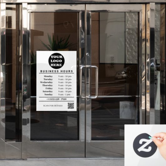 White Business Logo Openingstijden QR Code Raamsticker (Kantoordeur)