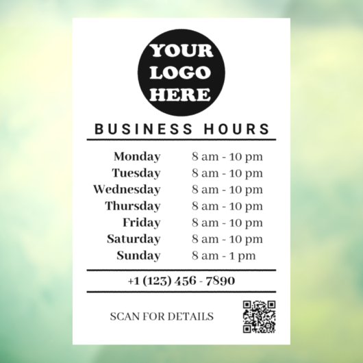 White Business Logo Openingstijden QR Code Raamsticker (Vel 3)