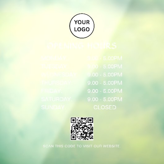 White Business Opening Hours Modern Script Qr Raamsticker (Vel 3)