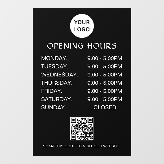 White Business Opening Hours Modern Script Qr  Raamsticker (Vel)