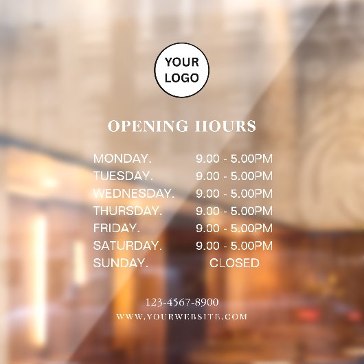 White Business Opening Hours Simple Modern Script  Raamsticker (Vel 2)