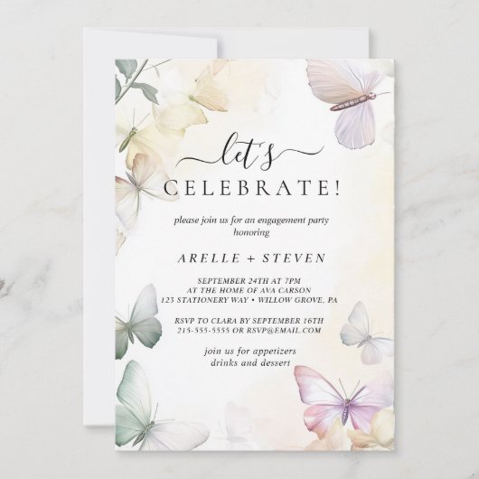White Butterflies Engagement Party Kaart (Voorkant)