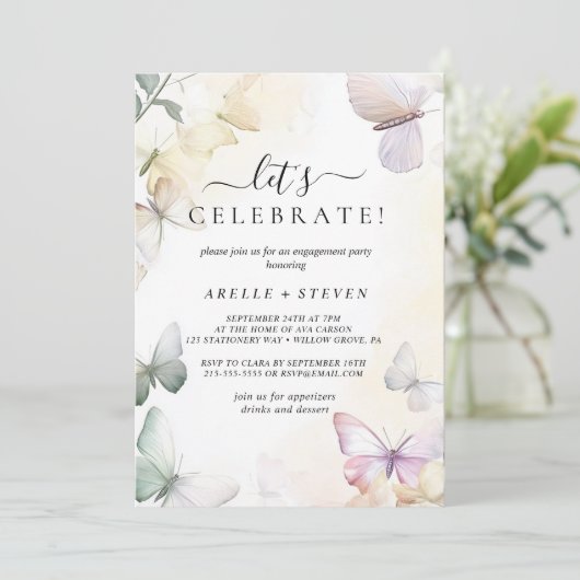 White Butterflies Engagement Party Kaart (Staand voorkant)