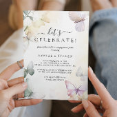 White Butterflies Engagement Party Kaart