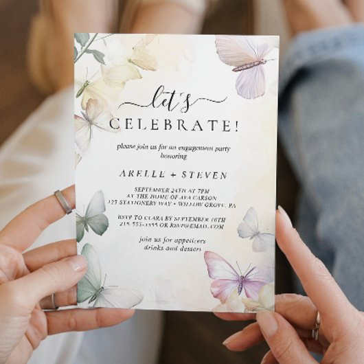 White Butterflies Engagement Party Kaart