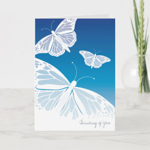 White Butterflies Thinking of You Card Kaart