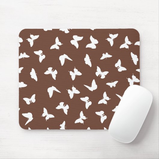 White Butterfly Brown Background Cute esthetic Muismat (Met muis)