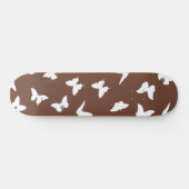 White Butterfly Brown Background Cute esthetic Persoonlijk Skateboard (Horizontaal)