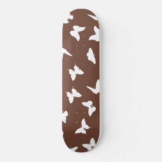 White Butterfly Brown Background Cute esthetic Persoonlijk Skateboard (Voorkant)