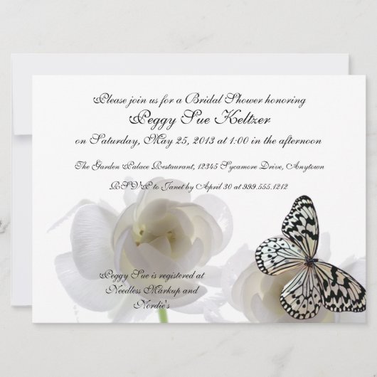 White Butterfly Custom Bridal Shower Invitations Kaart (Voorkant)