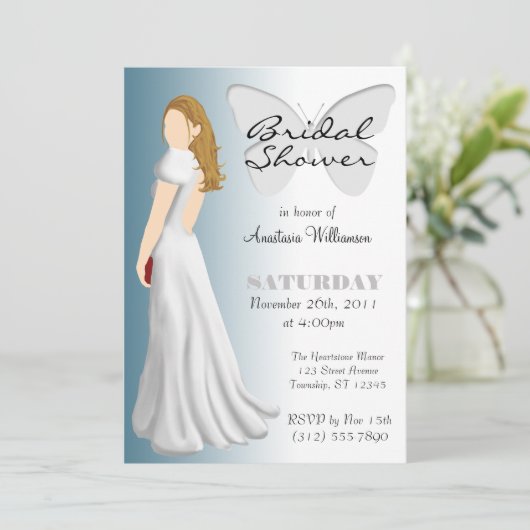 White Butterfly Elegant Bridal Shower Invitations Kaart (Staand voorkant)