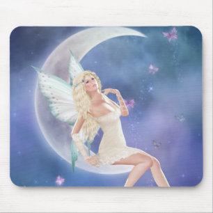 White Butterfly Fairy Moon Mousepad Muismat