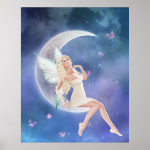 White Butterfly Fairy Moon Poster Print