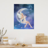 White Butterfly Fairy Moon Poster Print (Keuken)