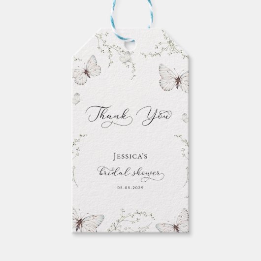 White Butterfly Garden Vrijgezellenfeest dank u Cadeaulabel (Voorkant)