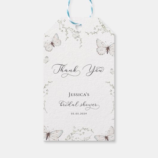 White Butterfly Garden Vrijgezellenfeest dank u Cadeaulabel (Achterkant)