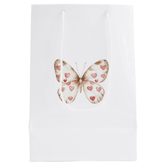 White Butterfly Hearts verjaardag Medium Cadeauzakje (Achterkant)
