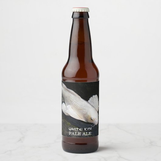 White Butterfly Koi Foto gepersonaliseerd Bier Etiket (Voorkant)