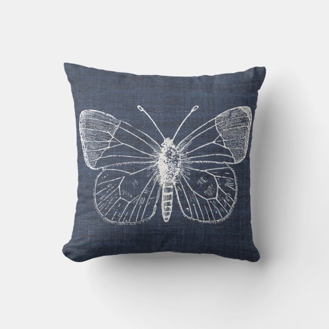 White Butterfly on Indigo Pillow 2 Kussen (Voorkant)