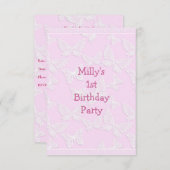 White Butterfly  Roze 1st Birthday Party Kaart (Voorkant / Achterkant)