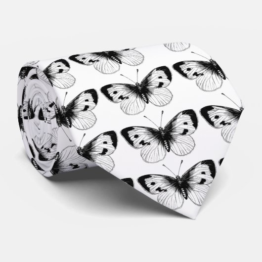 White Cabbage Butterfly Illustratie Stropdas (Opgerold)