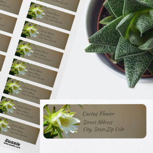 White Cactus Flower Botanical Taupe Return Address Etiket