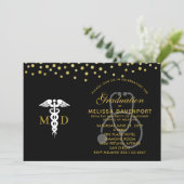 White Caduceus and Stethoscope Doctor Afstuderen Kaart (Staand voorkant)