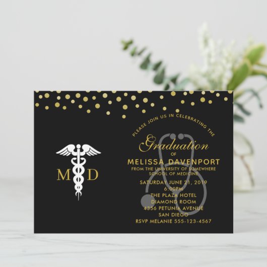 White Caduceus and Stethoscope Doctor Afstuderen Kaart (Staand voorkant)