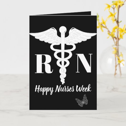 White Caduceus Happy Nurses Week Kaart (Gele Bloem)