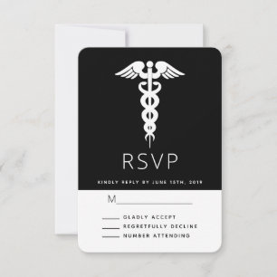 White Caduceus Medical Symbol Afstuderen RSVP Kaartje