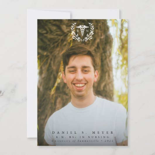 White Caduceus RN Registered Nurse Afstuderen Aankondiging (Voorkant)