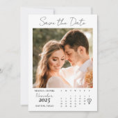 White Calendar Couple Two Photo Wedding Save The Date (Voorkant)