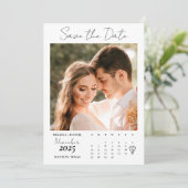 White Calendar Couple Two Photo Wedding Save The Date (Staand voorkant)