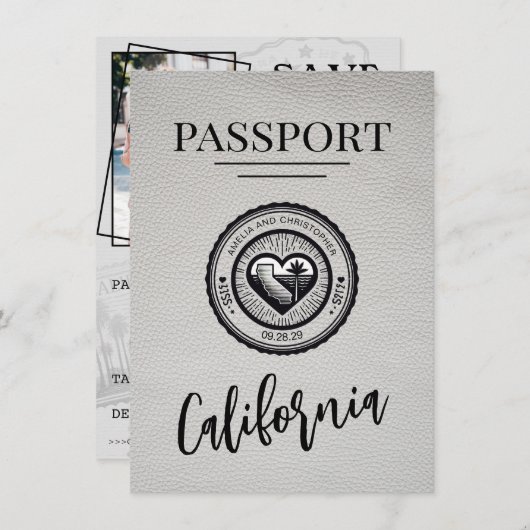 White California Passport Bewaar de datum Save The Date (Voorkant / Achterkant)