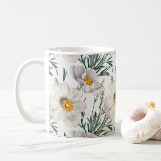White California Tree Poppy Flowers Patroon Koffiemok (Met donut)