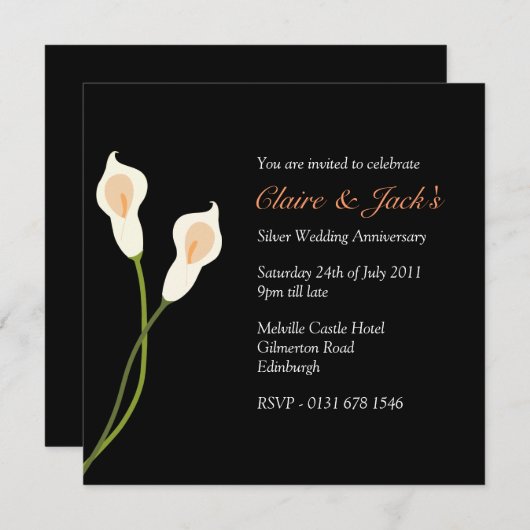 White Calla Lilies Jubileum Party - zwart Kaart (Voorkant / Achterkant)