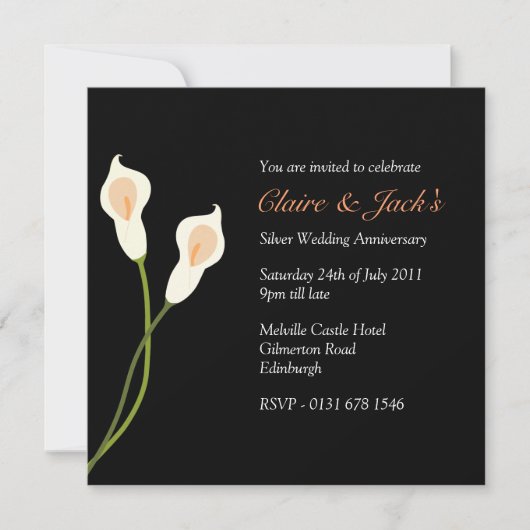 White Calla Lilies Jubileum Party - zwart Kaart (Voorkant)