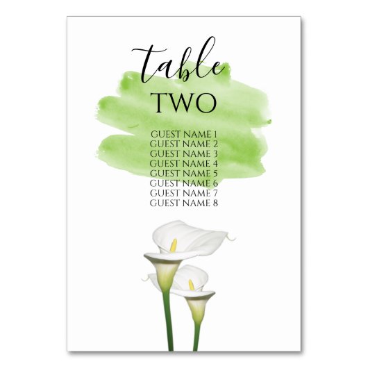 White Calla Lilies Waterverf Wedding Guest Names Kaart (Voorkant)