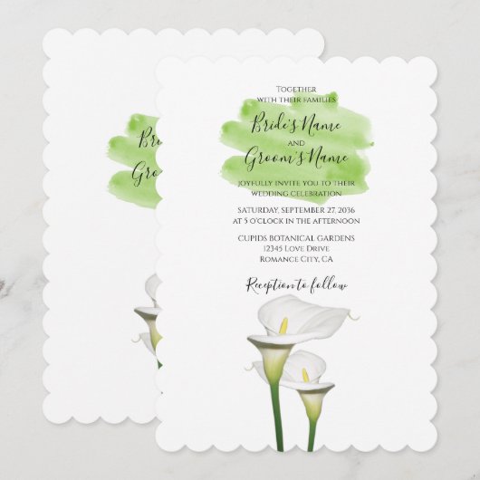 White Calla Lilies Waterverf Wedding Invitations Kaart (Voorkant / Achterkant)