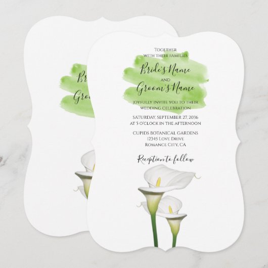 White Calla Lilies Waterverf Wedding Invitations Kaart (Voorkant / Achterkant)