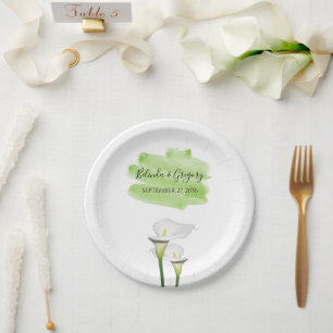 White Calla Lilies Waterverf Wedding Papieren Bordje